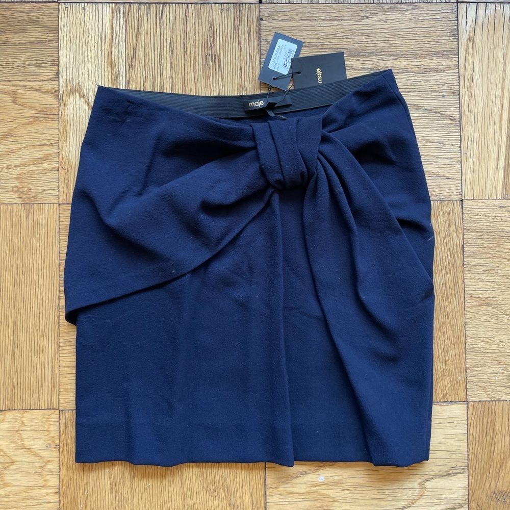 Maje NWT Mini Jupe Drapée, Size38 (~US4), Navy Blue Miniskirt w/ Front Draping